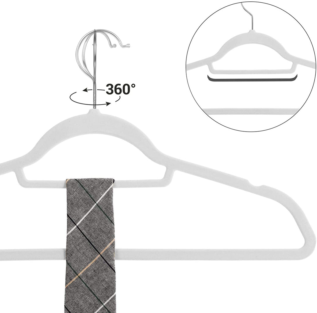 Nedrseči žametni obešalniki z držalom za kravate 20 kos, beli | SONGMICS-Vasdom.si