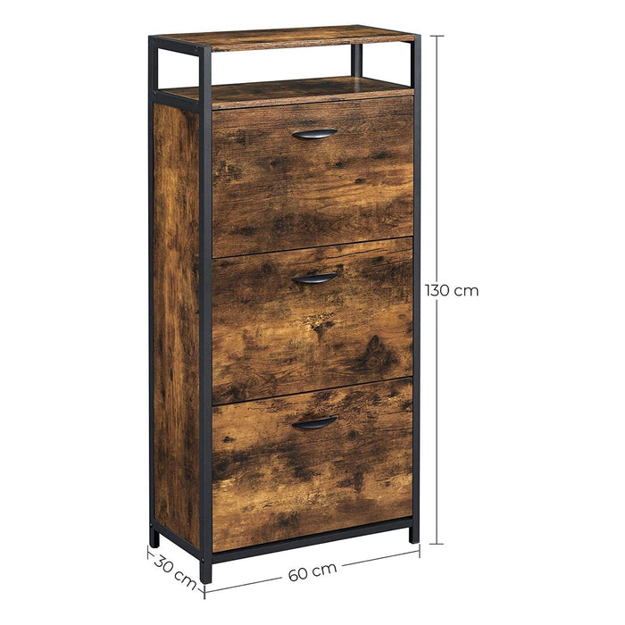 Omarica za čevlje, stojalo za čevlje s predalom 60 x 30 x 130 cm rjava/črna | VASAGLE-Vasdom.si