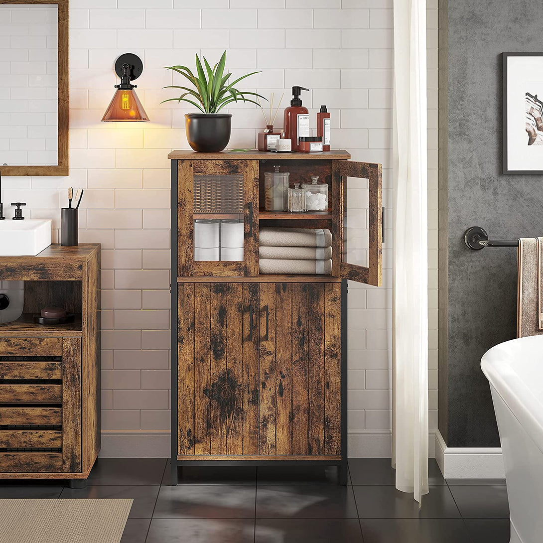 Omarica za shranjevanje, kopalniška omarica 60 x 108 x 30 cm, rustikalno rjava in črna | VASAGLE-Vasdom.si