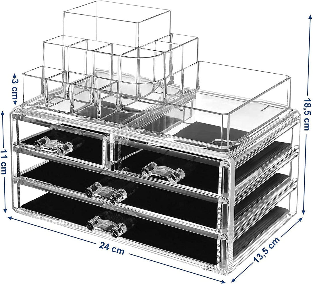 Organizator ličil z akrilno škatlo za shranjevanje, 4 veliki predali, 24 x 18,5 x 13,5 cm | SONGMICS-Vasdom.si