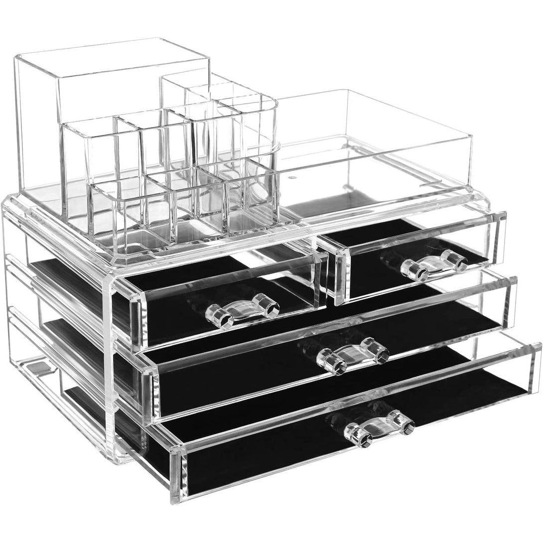 Organizator ličil z akrilno škatlo za shranjevanje, 4 veliki predali, 24 x 18,5 x 13,5 cm | SONGMICS-Vasdom.si