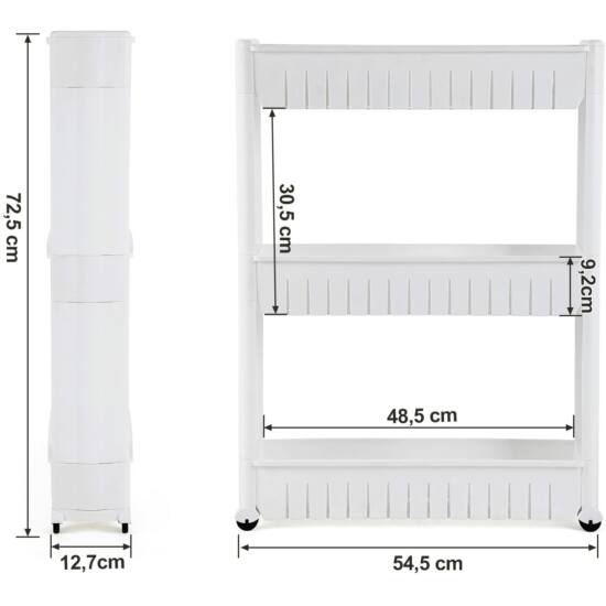 Ozka drsna odlagalna polica s kolesi, 72,5 cm bela | SONGMICS-Vasdom.si