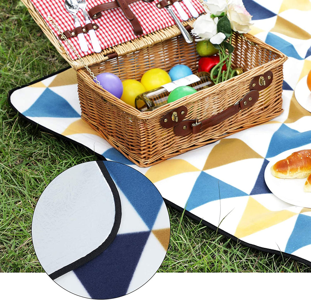 Piknik odeja, 200 x 200 cm, rumeno-moder vzorec trikotnika | SONGMICS-Vasdom.si