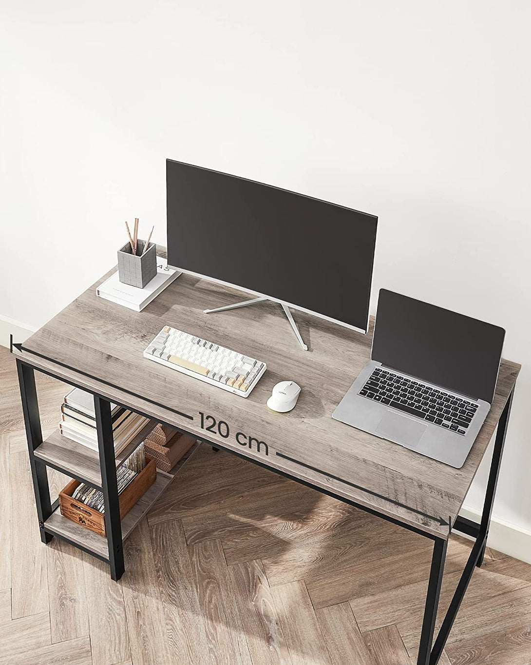 Pisalna miza, računalniška miza z 2 policama levo ali desno 120 x 60 x 75 cm | VASAGLE-Vasdom.si