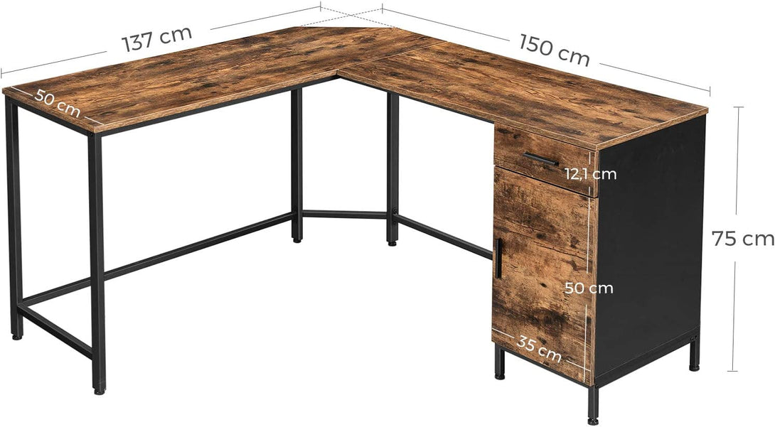 Pisarniška miza z omaro 137 x 150 x 75 cm, rjavo-črna | VASAGLE-Vasdom.si