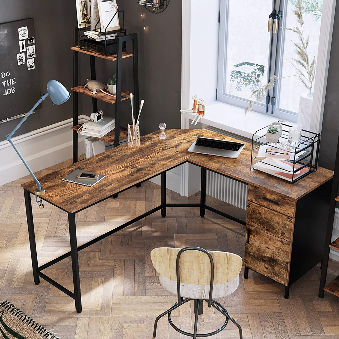 Pisarniška miza z omaro 137 x 150 x 75 cm, rjavo-črna | VASAGLE-Vasdom.si