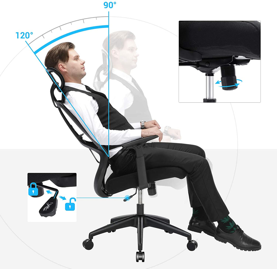 Pisarniški stol, ergonomski stol z ledveno oporo, črna | SONGMICS-Vasdom.si