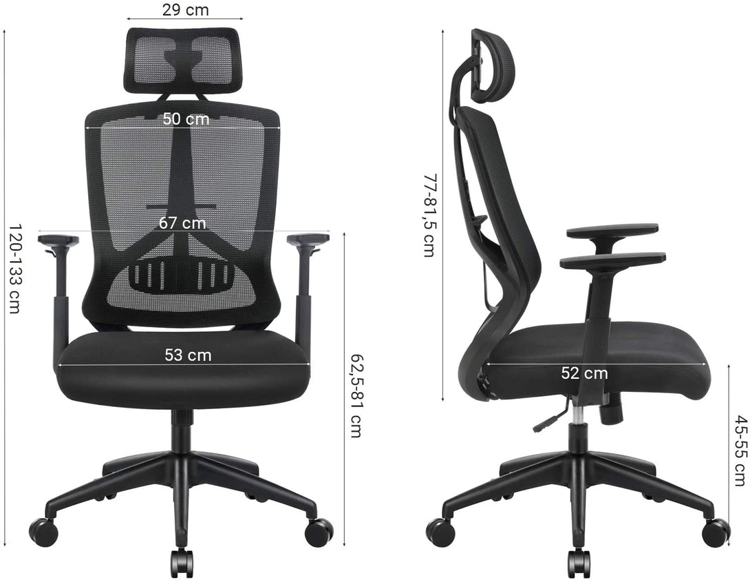 Pisarniški stol, ergonomski stol z ledveno oporo, črna | SONGMICS-Vasdom.si