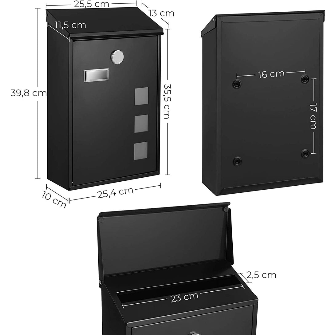 Poštni nabiralnik, Moderni nabiralnik, 25,5 x 39,5 x 11,5 cm, črn | SONGMICS-Vasdom.si