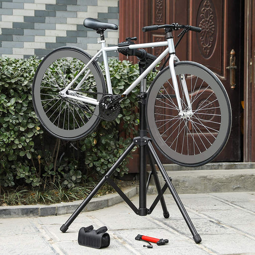 Profesionalno stojalo za popravilo koles z roko iz aluminijeve zlitine in velikim pladnjem za orodje | SONGMICS-Vasdom.si