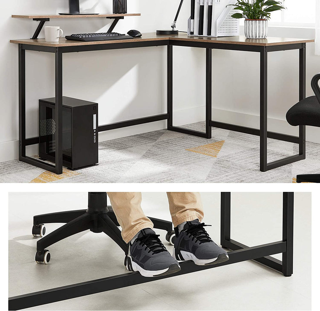 Računalniška miza v obliki črke L s stojalom za monitor, sivo-črna | VASAGLE-Vasdom.si