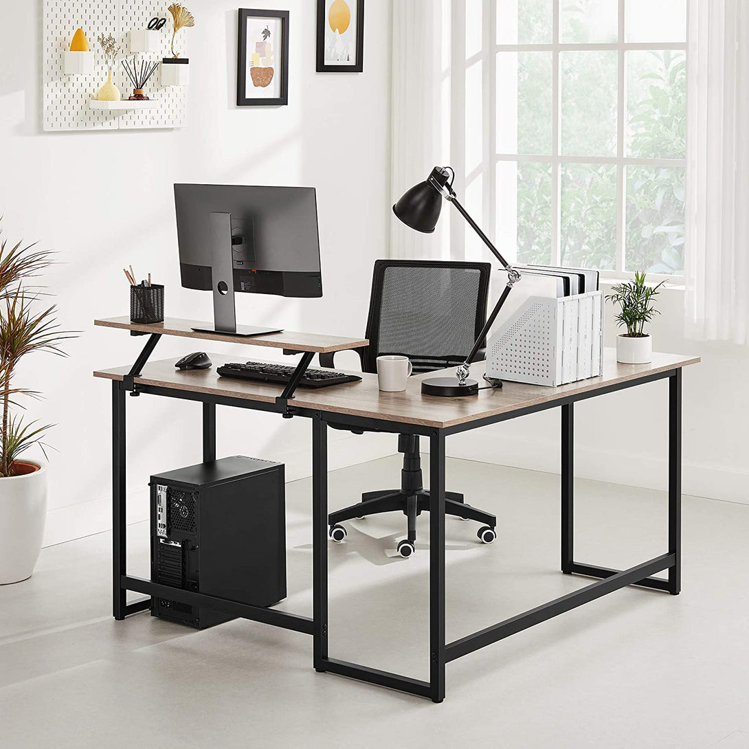 Računalniška miza v obliki črke L s stojalom za monitor, sivo-črna | VASAGLE-Vasdom.si