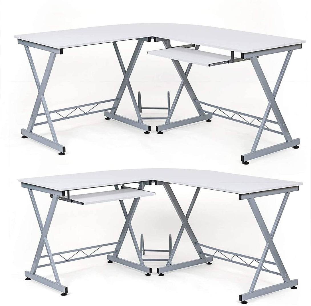 SONGMICS kotna računalniška miza, miza v obliki črke L 150 x 138 x 75 cm, bela | VASAGLE-Vasdom.si