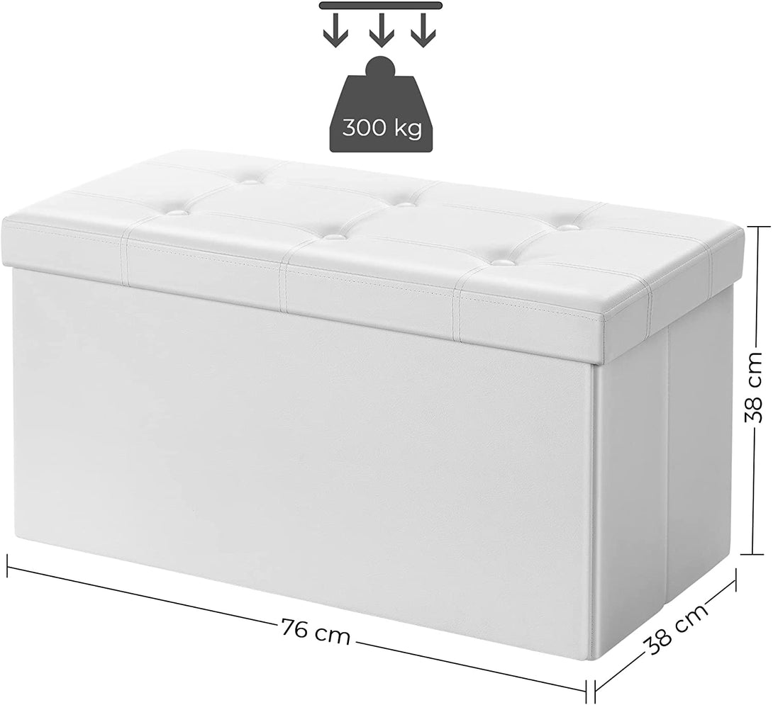 Sedežna škatla, sedež, škatla za shranjevanje, 76 cm umetno usnje belo | SONGMICS-Vasdom.si