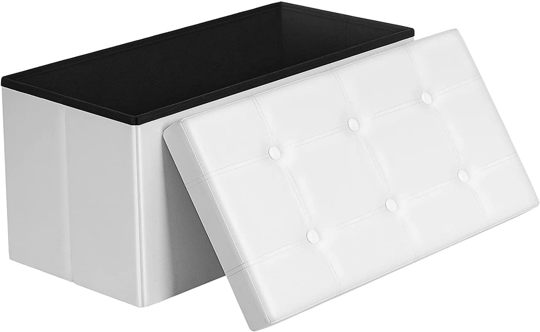 Sedežna škatla, sedež, škatla za shranjevanje, 76 cm umetno usnje belo | SONGMICS-Vasdom.si