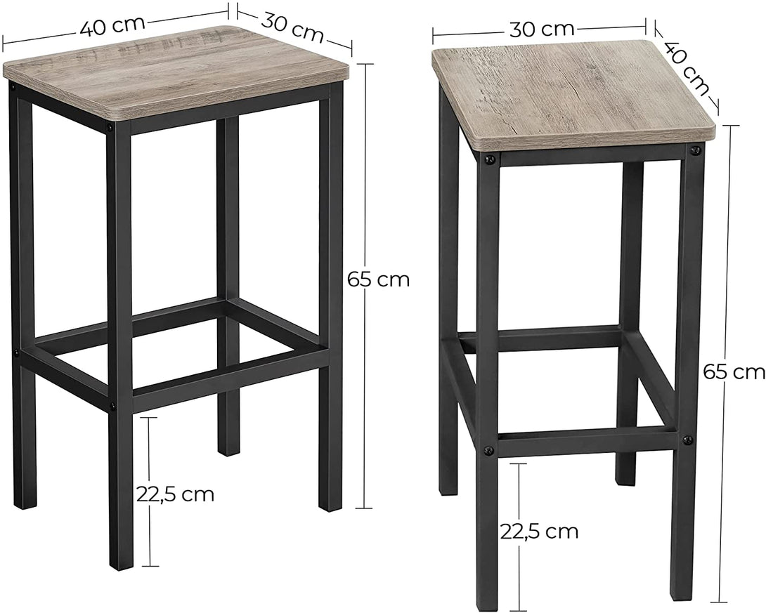 Set 2 barskih stolov Kuhinjski stoli 40 x 65 x 30 cm, sivo-črni | VASAGLE-Vasdom.si