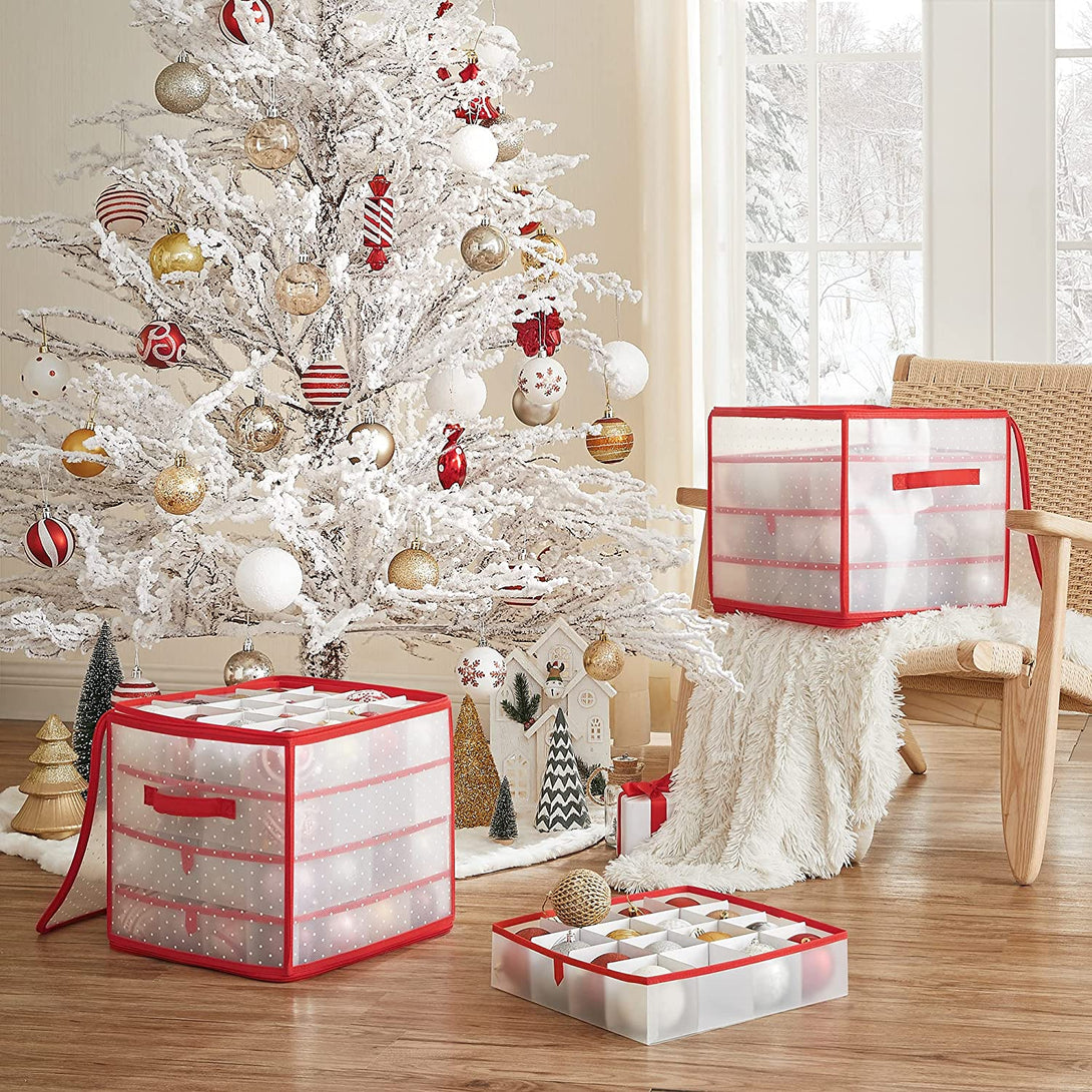Škatle za shranjevanje božičnih okraskov, komplet 2 prozorno-rdečih | SONGMICS-Vasdom.si