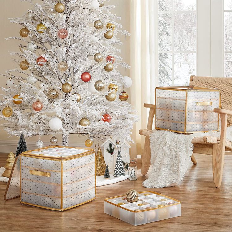 Škatle za shranjevanje božičnih okraskov, komplet 2 prozorno-zlatih | SONGMICS-Vasdom.si