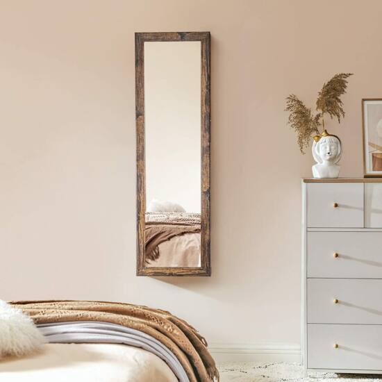 Stenska omarica za nakit z ogledalom, omarica za ogledalo z LED osvetlitvijo, rustikalno rjava | SONGMICS-Vasdom.si