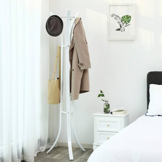Stoječi obešalnik, Močna obešalnik za plašče in klobuke z 9 kavlji, 176 cm, bela | SONGMICS-Vasdom.si