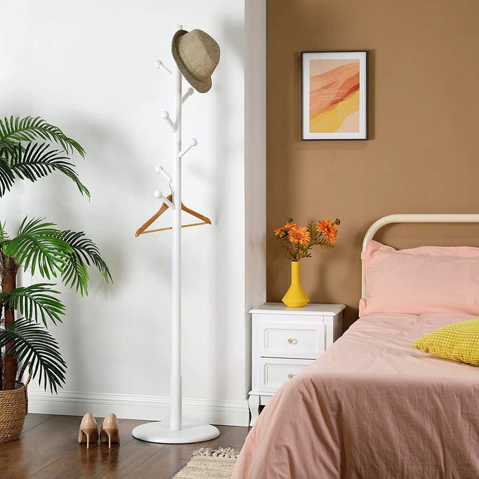 Stoječi obešalnik, obešalnik za plašče s 7 zaobljenimi kavlji, bele barve, 38 x 175 cm (premer x višina) | VASAGLE-Vasdom.si
