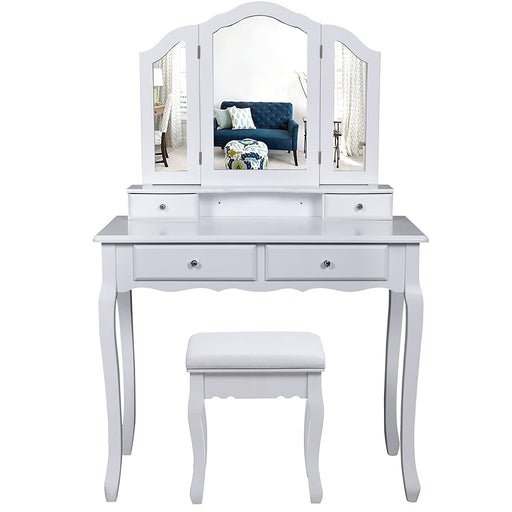 Toaletna mizica, kozmetična mizica s 3 ogledali, omarica, bela | SONGMICS-Vasdom.si