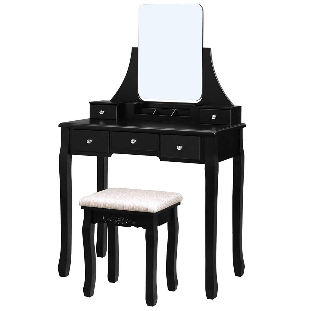 Toaletna mizica s stolom, Moderna kozmetična mizica z velikim ogledalom brez okvirja, Črna | VASAGLE-Vasdom.si