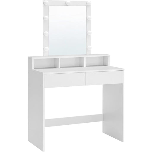 Toaletna mizica z ogledalom in nastavljivo lučjo, 80 x 145 x 40 cm, bela | VASAGLE-Vasdom.si
