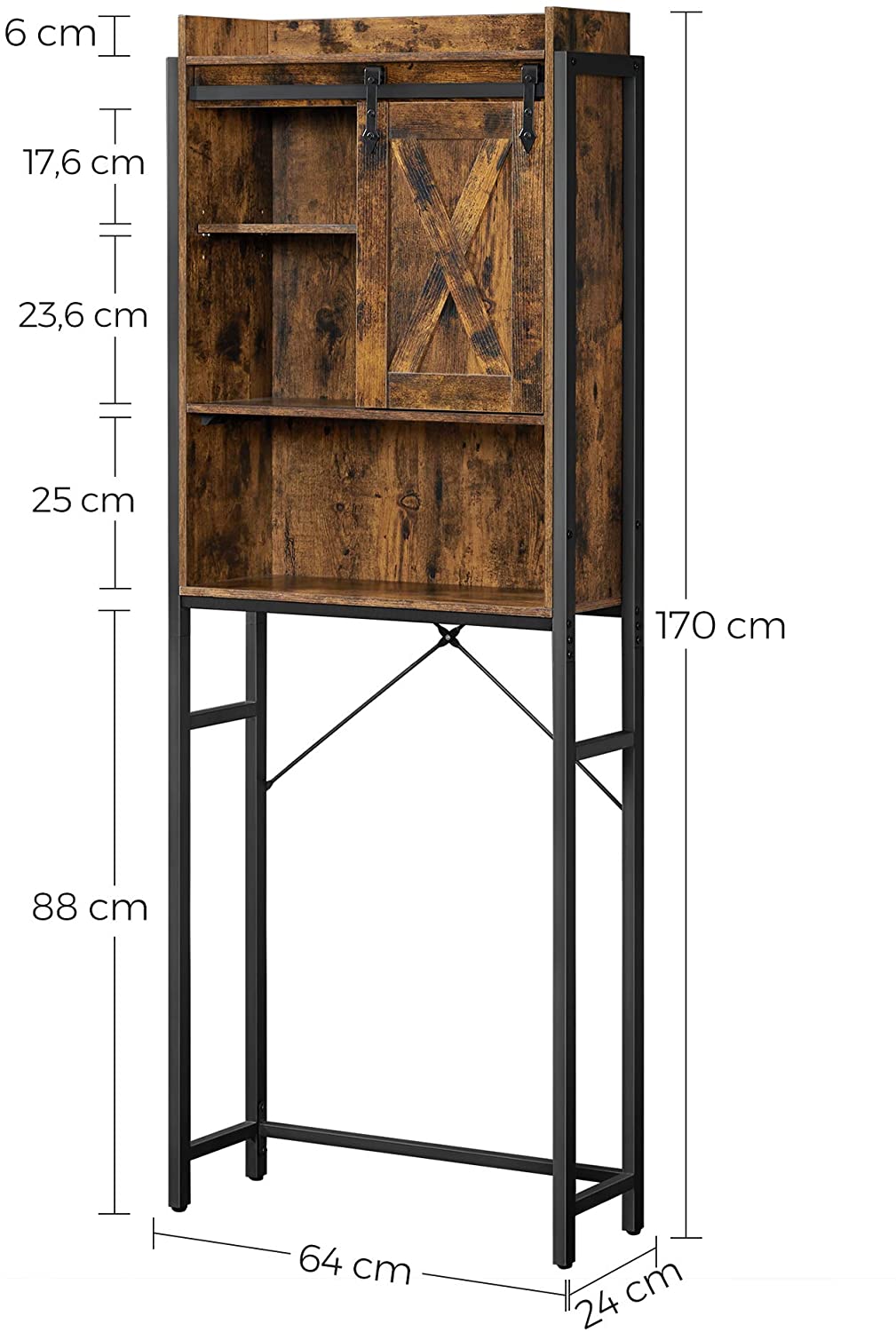 VASAGLE visoka omarica za nad straniščno skoljko, 64 x 24 x 171 cm-Vasdom.si