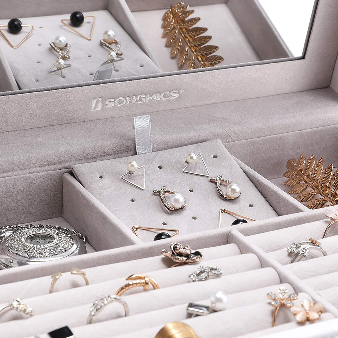 Velika škatla za nakit, organizator nakita s 6 nivoji in 5 predali, bela | SONGMICS-Vasdom.si