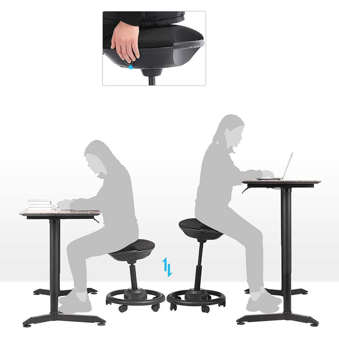 Visoki stol, Ergonomski delovni stol s širokim sedežem, kot nagiba 10° 50 x 55-73 cm, črn | SONGMICS-Vasdom.si