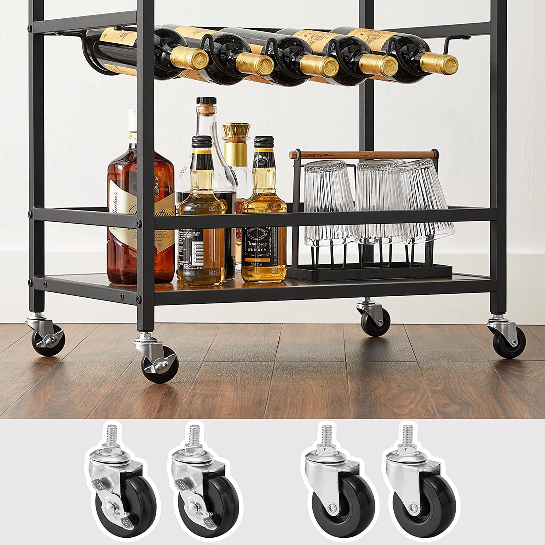 Voziček za zabave z držali za steklenice, 60 x 75 x 40 cm, rustikalno rjav | VASAGLE-Vasdom.si