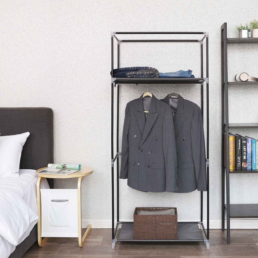 Zložljiva garderobna omara iz blaga, mobilna garderobna omara, 75 x 45 x 160 cm, črna | SONGMICS-Vasdom.si