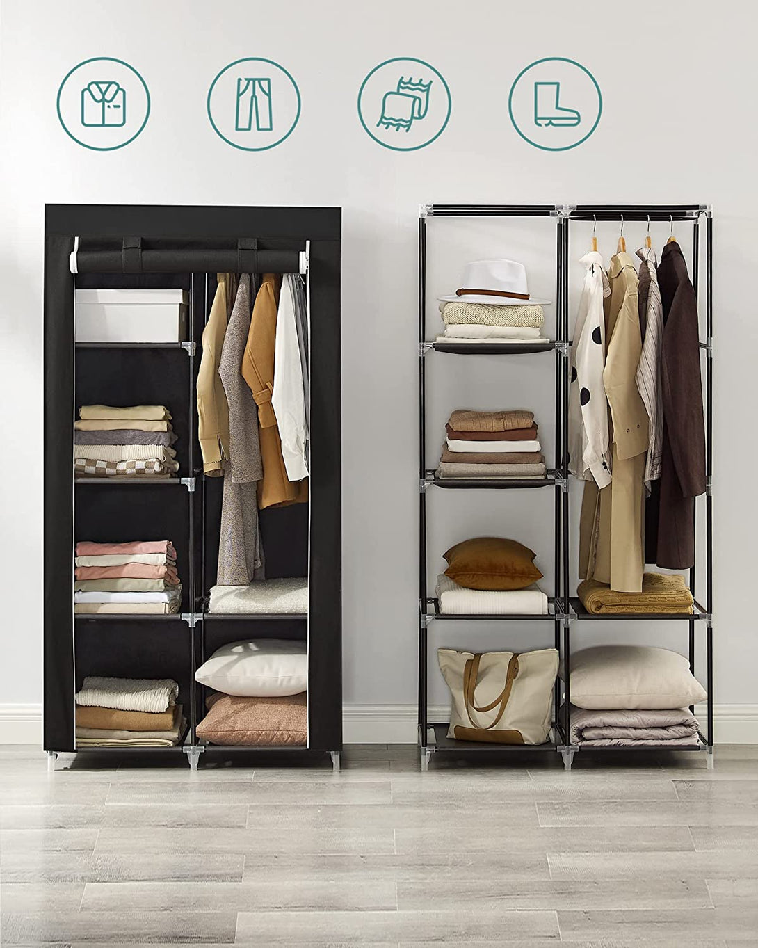 Zložljiva garderobna omara iz blaga, mobilna garderobna omara, 88x45x168 cm, črna | SONGMICS-Vasdom.si