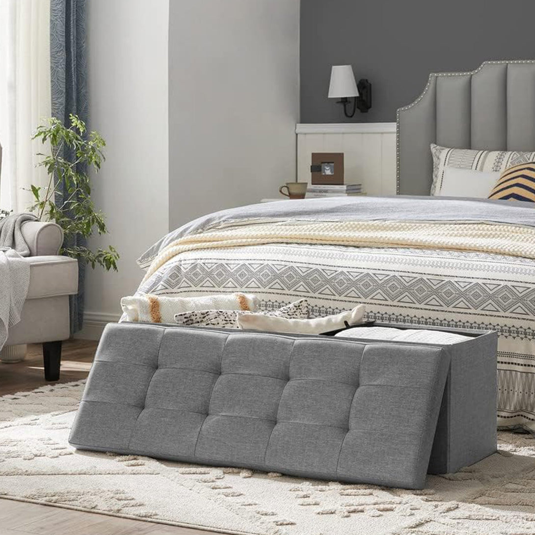 Zložljiva klop za shranjevanje 120 L, 110 x 38 x 38 cm svetlo siva | SONGMICS-Vasdom.si