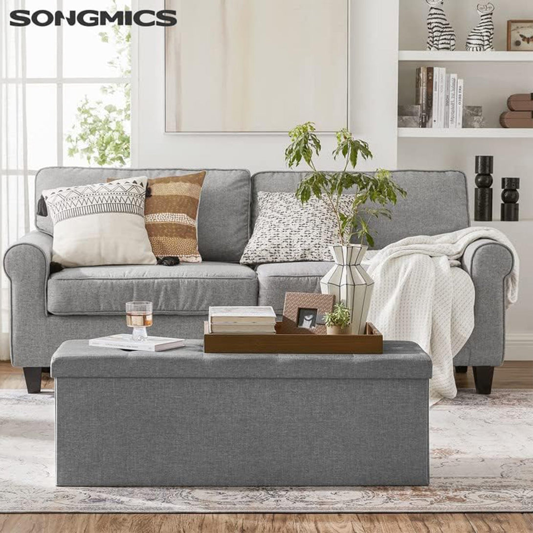 Zložljiva klop za shranjevanje 120 L, 110 x 38 x 38 cm svetlo siva | SONGMICS-Vasdom.si