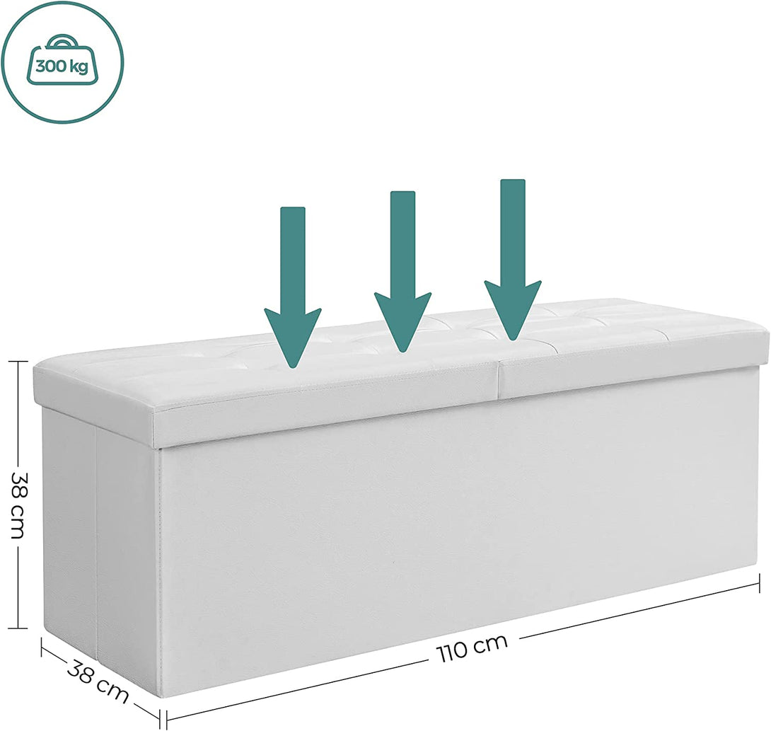Zložljiva sedežna škatla, klop za shranjevanje 120L, 110 x 38 x 38 cm, bela | SONGMICS-Vasdom.si
