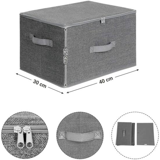 Zložljive škatle za shranjevanje s pokrovi 3 kos, sive | SONGMICS-Vasdom.si