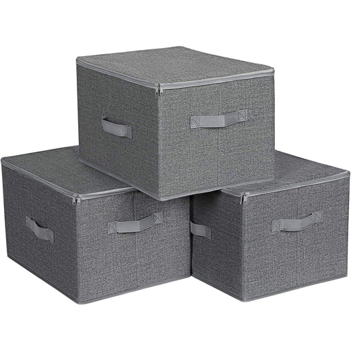 Zložljive škatle za shranjevanje s pokrovi 3 kos, sive | SONGMICS-Vasdom.si