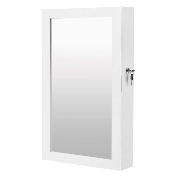 bela zrcalna omarica za nakit s ključavnico, stenski organizator nakita, 37 x 10 x 67 cm | SONGMICS-Vasdom.si