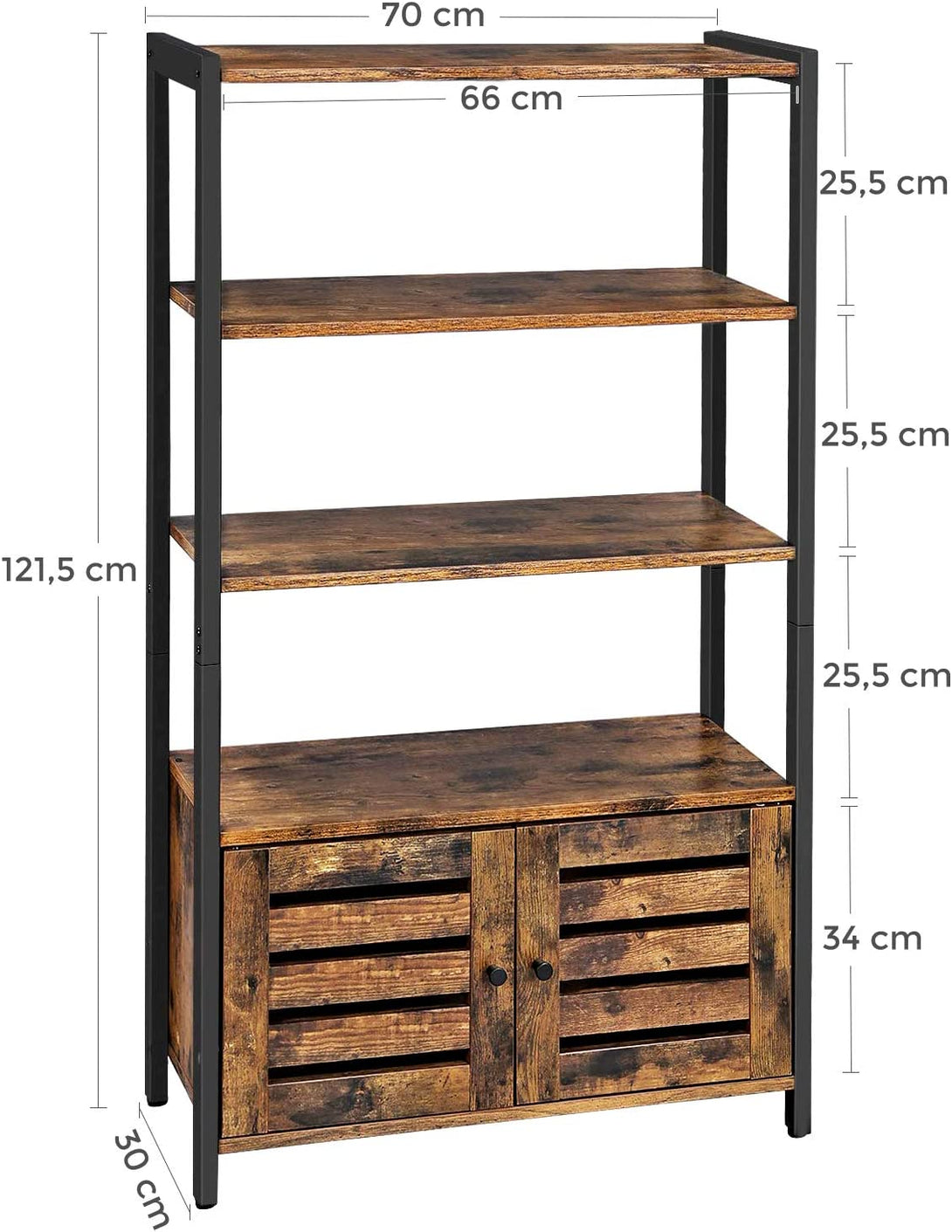 knjižna polica, rustikalno rjava omara za shranjevanje 70 x 30 x 121,5 cm | VASAGLE-Vasdom.si