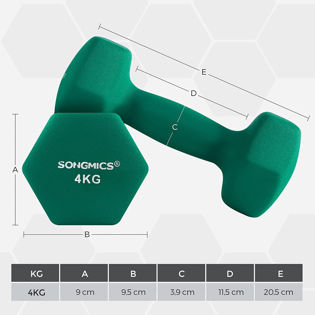 komplet uteži, 2-delni set uteži z nedrsečo mat površino 2 x 4 kg, zelena | SONGMICS-Vasdom.si