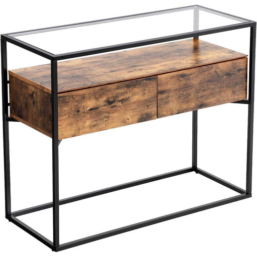konzolna mizica, mizica iz kaljenega stekla z 2 predaloma, 100 x 40 x 80 cm rustikalno rjava | VASAGLE-Vasdom.si