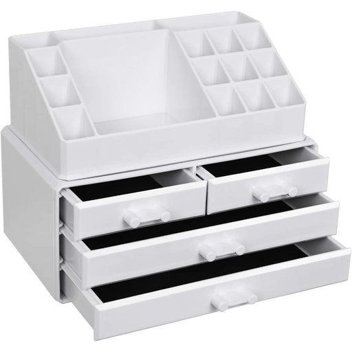 kozmetični organizator, shranjevanje ličil s 4 predali, 24 x 18,5 x 13,5 cm, bel | SONGMICS-Vasdom.si