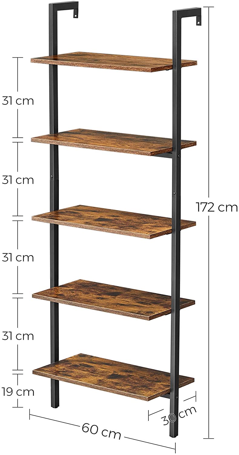lestvena polica, 5-nivojska knjižna polica, 60 x 30 x 172 cm | VASAGLE-Vasdom.si
