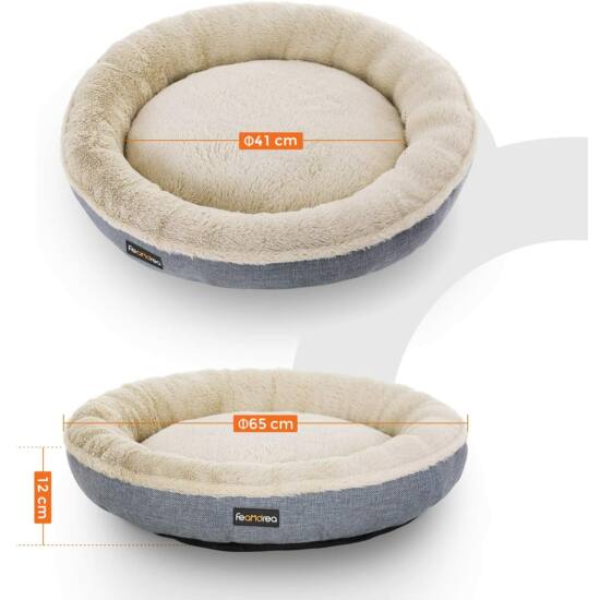 pasja postelja, mačja postelja, v obliki krofa premera 65 cm, sive barve-Vasdom.si