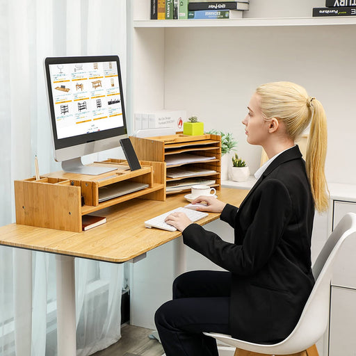 stojalo za monitor iz bambusa s prostorom za shranjevanje 62,6 x 16 x 28 cm, naravno | SONGMICS-Vasdom.si
