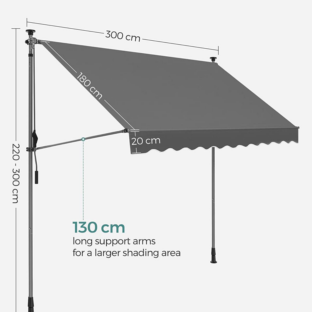 tenda, 300 x 130 cm, nastavljiva višina, z ročno ročico | SONGMICS-Vasdom.si