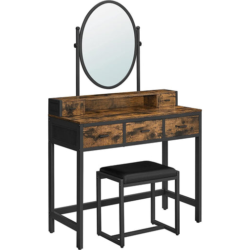 toaletna miza s stolom, kozmetična miza 90 x 148,4 x 40 cm, rustikalno rjava | VASAGLE-Vasdom.si