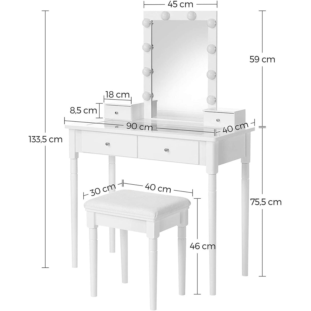 toaletna mizica, 90 x 133,5 x 40 cm, bela | VASAGLE-Vasdom.si